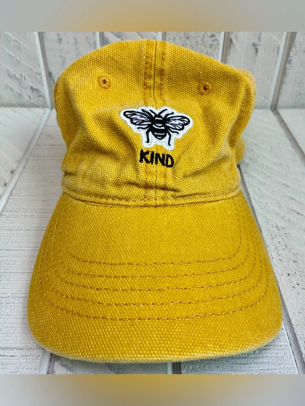 “Bee Kind” Yellow Gold Cap Bumblebee Embroidered Design OSFM Adjustable Hat
